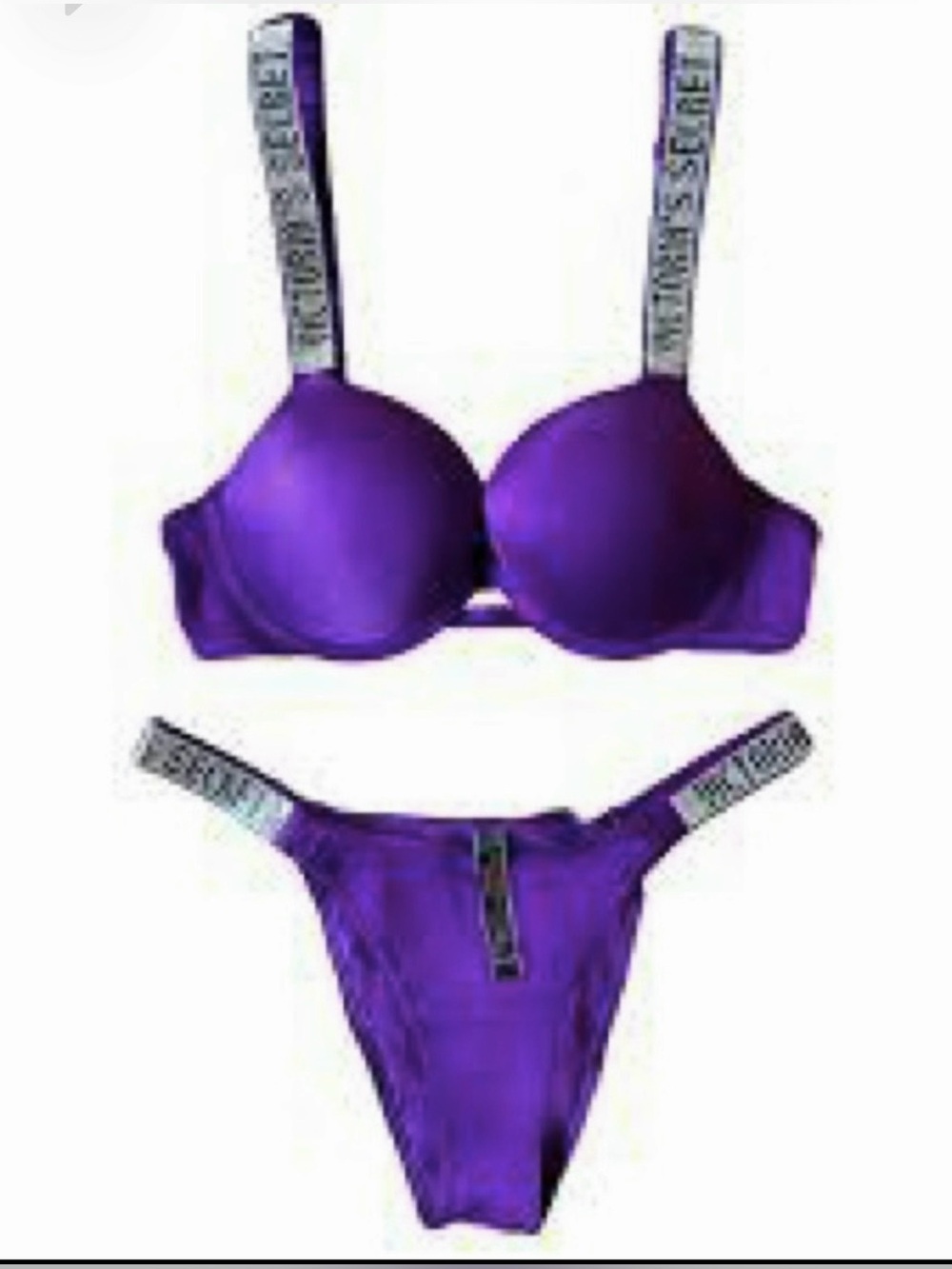 🆕VS Shine Strap Bra and Panty Set NWT 34B & Med Very Sexy push-up+bikini purple